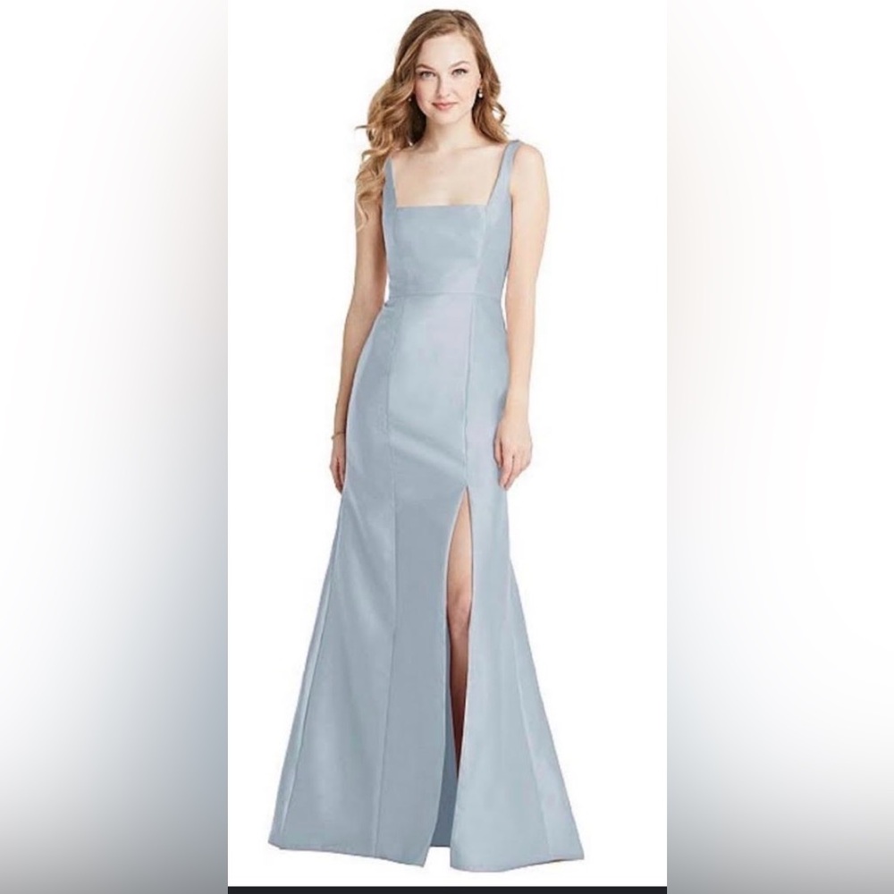 Elegant blue Square-Neck Maxi Dress
